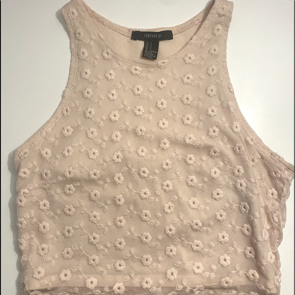 Forever 21 Pink Halter Floral Crop Top (Size S)